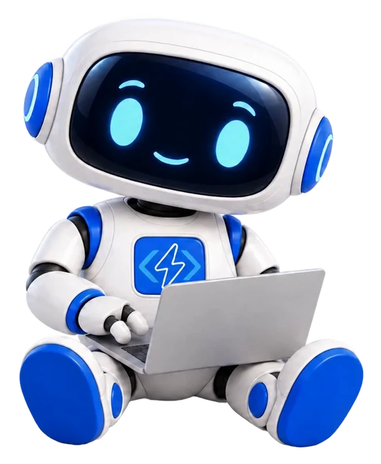 The AltText.ai droid typing on a laptop