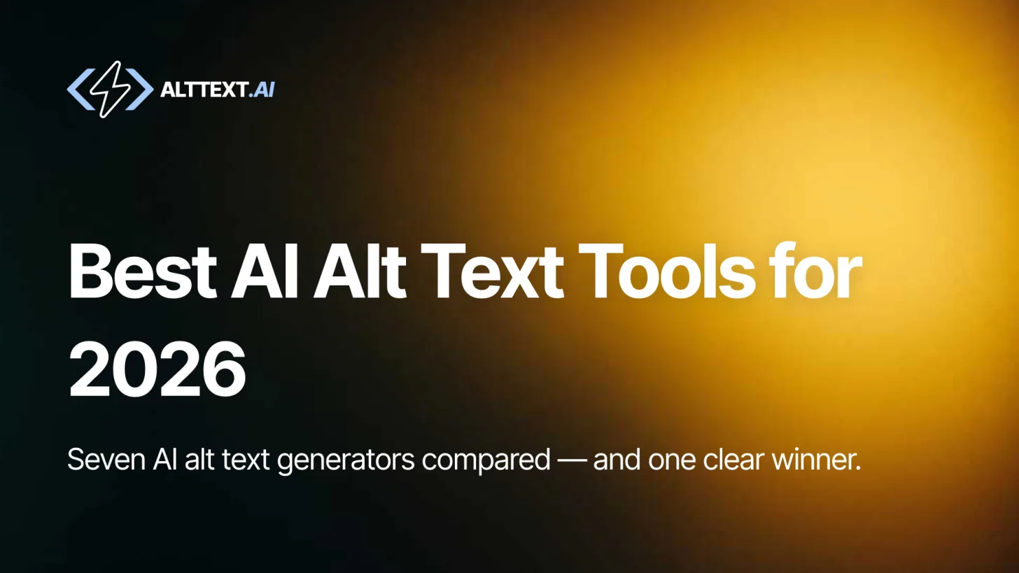 Black gold gradient hero image with AltText.ai logo and bold white text: Best AI Alt Text Tools for 2026 7 Compared and One Clear Winner