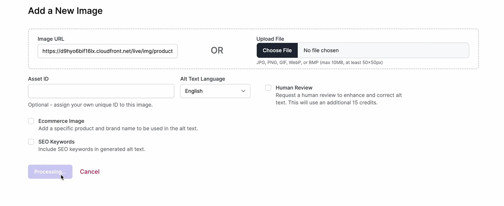 AltText.ai dashboard showing bulk image processing with AI-generated alt text