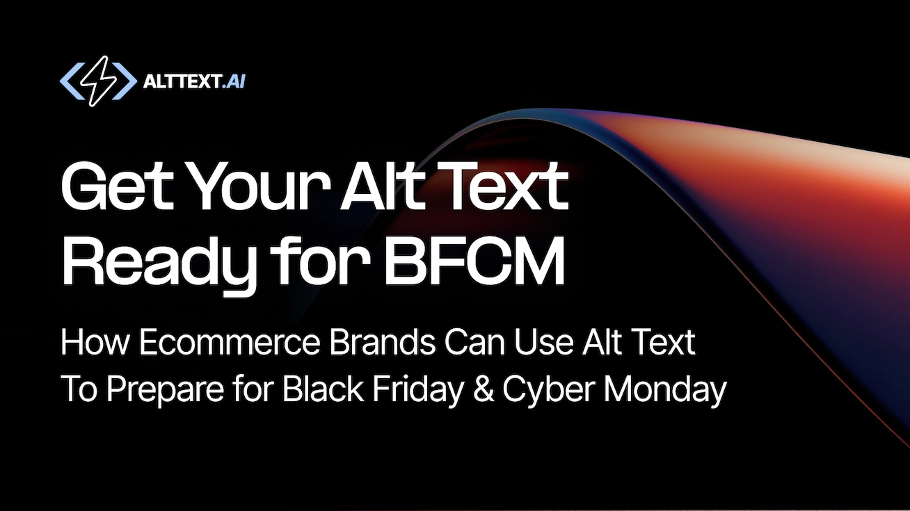AltText.ai blog header with text 'Get Your Alt Text Ready for BFCM' on dark background with gradient accent