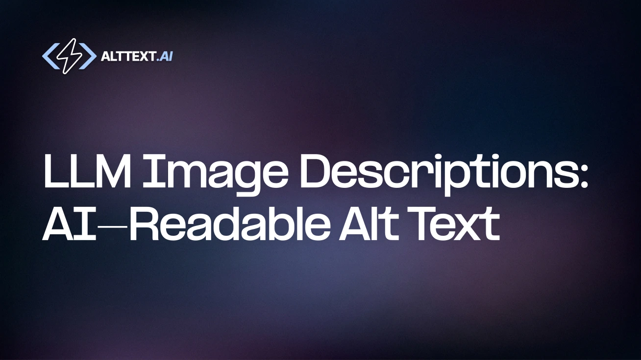 LLM Image Descriptions Best Practices — illustration of an LLM consuming structured alt text and matching against a query.