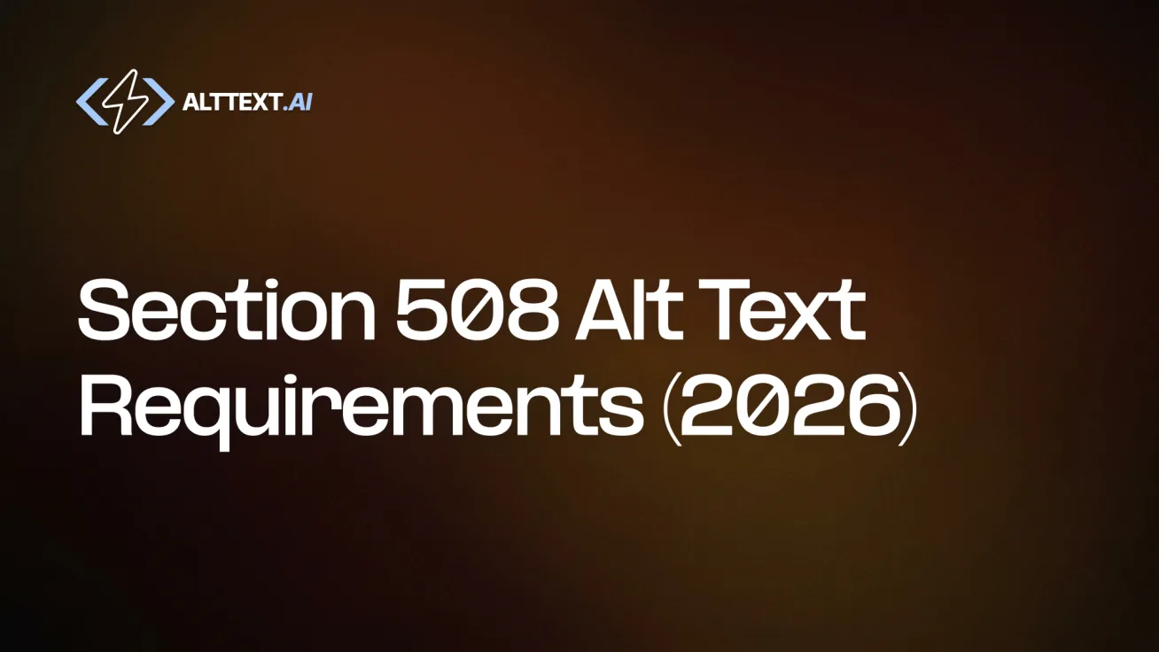 Section 508 Alt Text — federal building silhouette with WCAG 2.0 AA badge and accessible image markup callout.