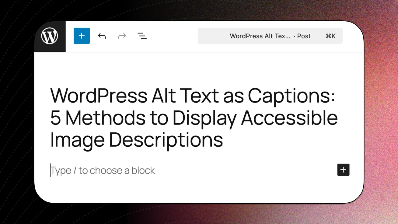 WordPress Gutenberg editor interface showing the blog post title with empty content area and pink gradient background
