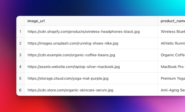 CSV import interface showing bulk processing of image URLs for alt text generation.