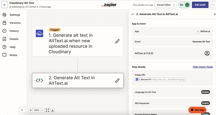 Screenshot of Zapier AltText.ai integration.